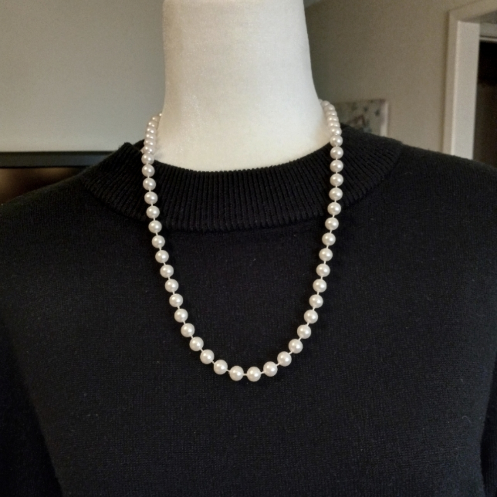 Vintage Faux Pearl Matinee Single Strand Necklace 24" Long